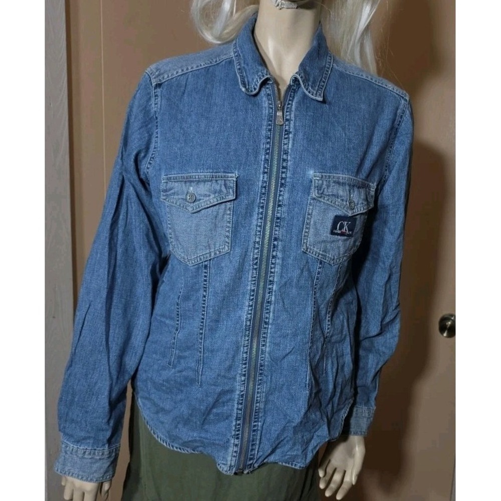 Vintage Women's Calvin Klein Jean Shirt Rodeo Western 90s Size L Faded Logo Y2K